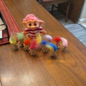 Colorful Vintage Troll Doll with Miniature Companions